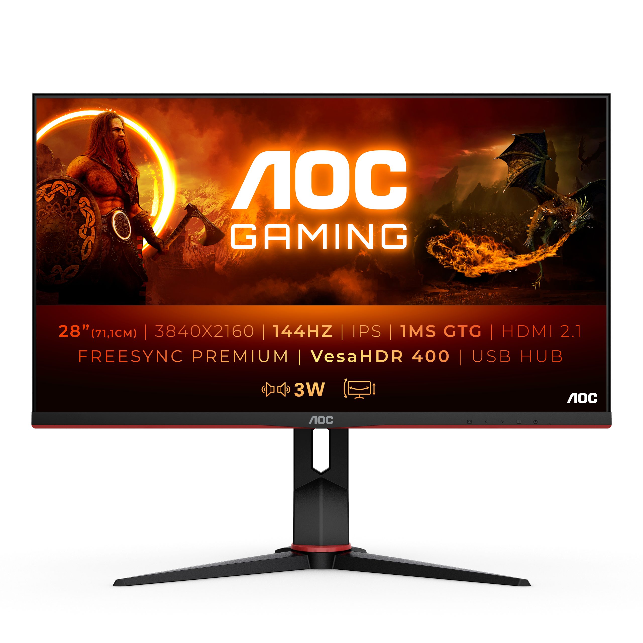 AOC G2 U28G2XU2/BK LED display 2160 Black, Creative pixels 71.1 Red cm 4K (28\