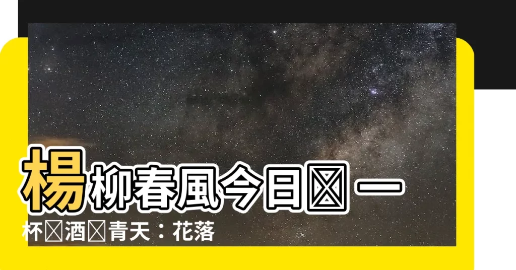 【楊柳春風今日閒 一杯濁酒問青天。 為何花有重開時 人卻從無再少年】楊柳春風今日閒 一杯濁酒問青天：花落猶能重開 人何以永不復返