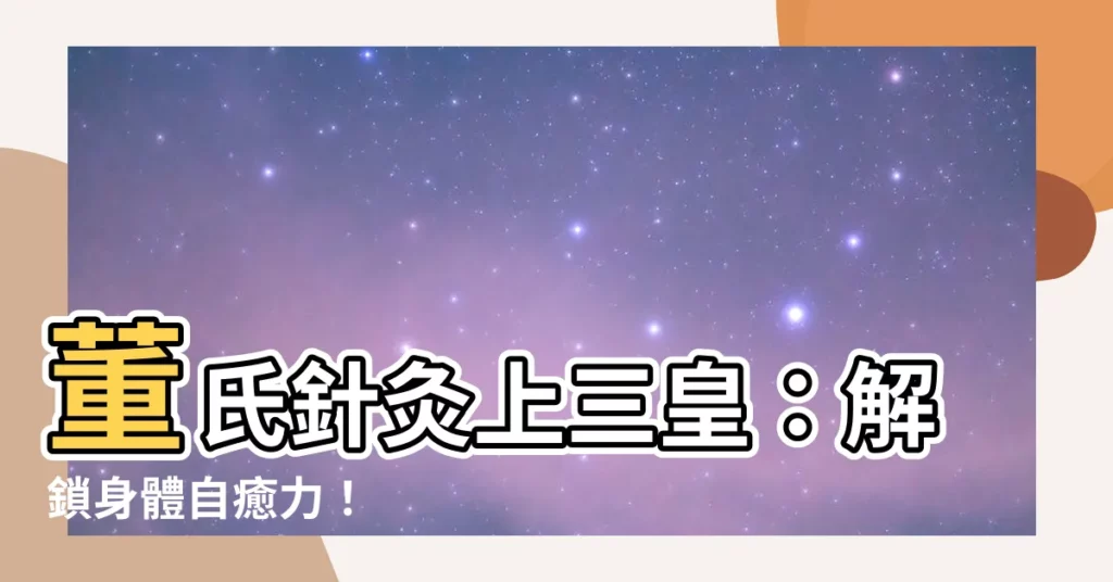 【上三皇】董氏針灸上三皇：解鎖身體自癒力！