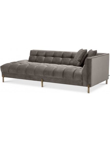 Sienna højrevendt daybed i velour 223 x 95 cm - Børstet messing/Grå