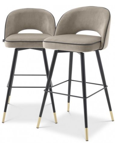 2 x Cliff barstole i velour og stål H103 cm - Sort/Gråbrun