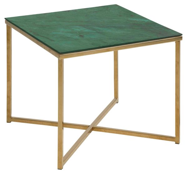 ACT NORDIC Alisma firkantet hjørnebord, grøn Juniper hærdet og frostet glas, Ben gylden krom metal, 50x50x42 cm