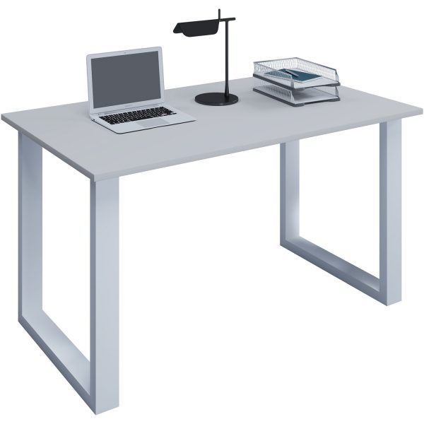 Lona U-feet skrivebord - grå træ og hvid metal (140x50)