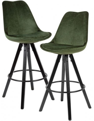 2 x Barstole i træ og velour H113 cm - Sort/Grøn