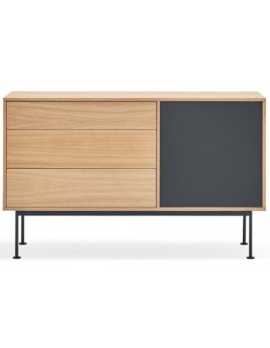 Yoko Sideboard i metal og mdf finér B128 cm - Antracit/Eg