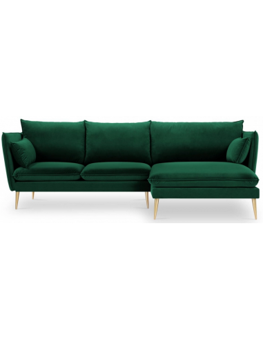 Agate Chaiselong sofa i velour højrevendt B250 x D165 cm - Guld/Flaskegrøn