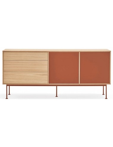 Yoko Sideboard i metal og mdf finér B180 cm - Murstensrød/Eg