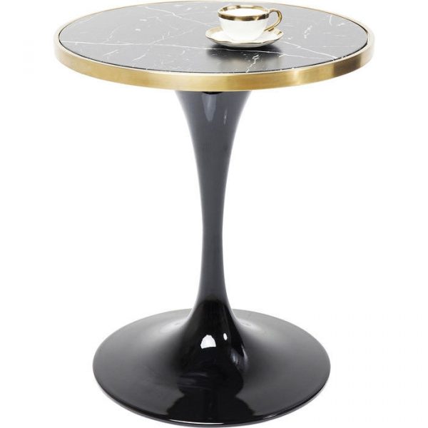 KARE DESIGN San Remo Black Round cafébord - sort lamineret glas og messing/sort stål, rundt (Ø62)