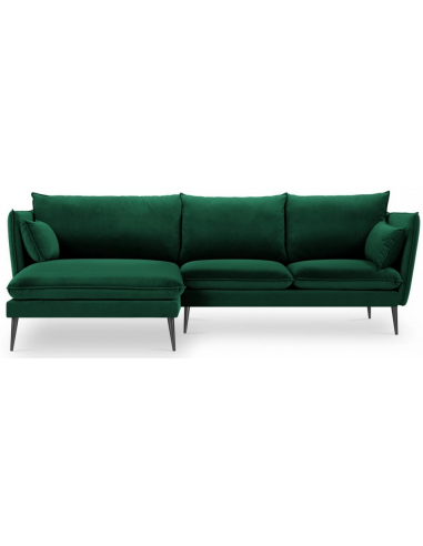 Agate Chaiselong sofa i velour venstrevendt B250 x D165 cm - Sort/Flaskegrøn
