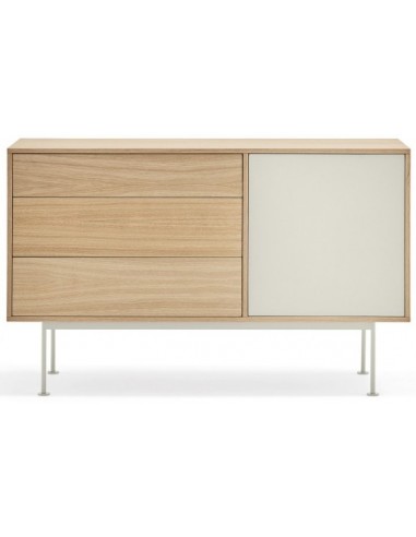 Yoko Sideboard i metal og mdf finér B128 cm - Creme/Eg