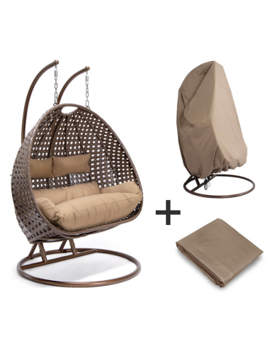 TWIN Hængestol med cover i stål og polyrattan H195 x B145 cm - Brun/Beige