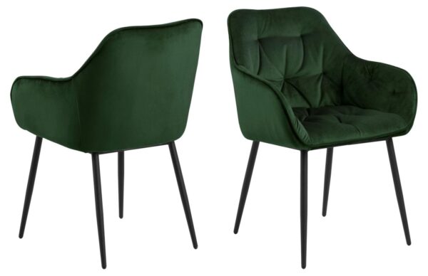 ACT NORDIC Brooke spisebordsstol, m. armlæn - skovgrøn polyester og sort metal