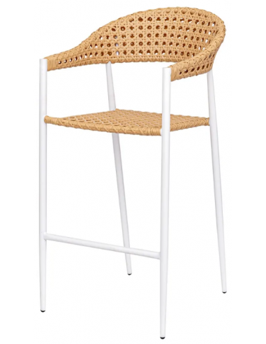 Barstol i syntetisk rattan og aluminium H112 cm - Hvid/Brun