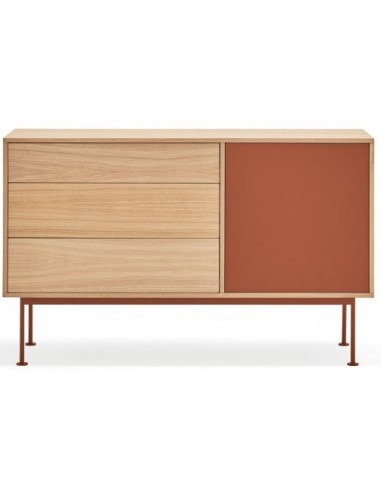 Yoko Sideboard i metal og mdf finér B128 cm - Murstensrød/Eg