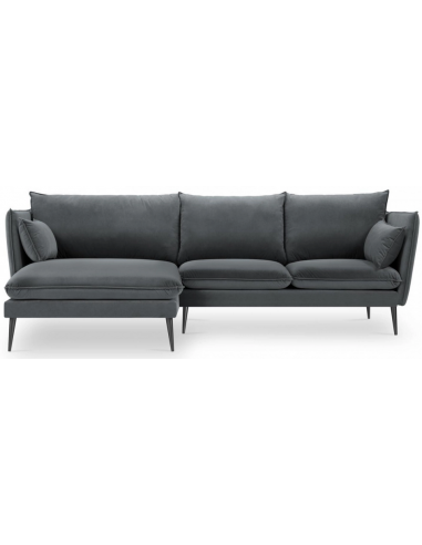 Agate Chaiselong sofa i velour venstrevendt B250 x D165 cm - Sort/Mørkegrå