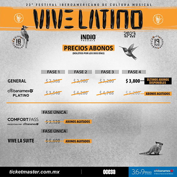 ¿Están listos para la edición 23 del Festival Vive Latino? Conoce precios y fases de los abonos Fases Abonos Vive Latino