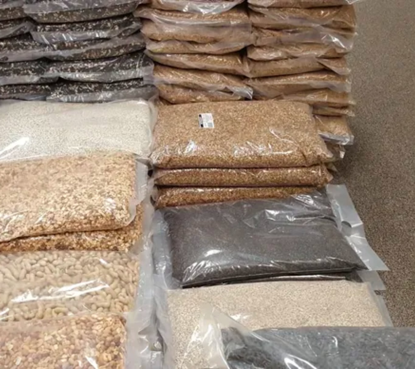 A variety of fresh bird seed inventory 