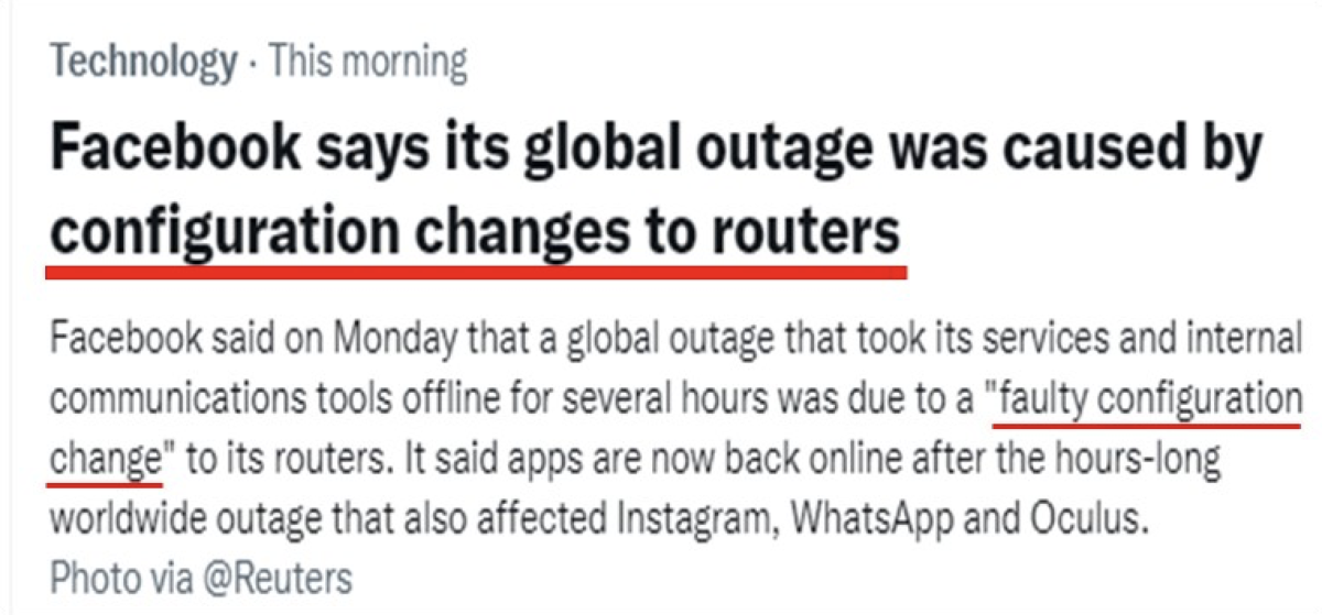 Facebook outage of October 4, 2021 blamed on 'configuration changes to