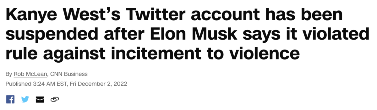 Kanye West's Twitter account has been suspended after Elon Musk says it  violated rule against incitement to violence