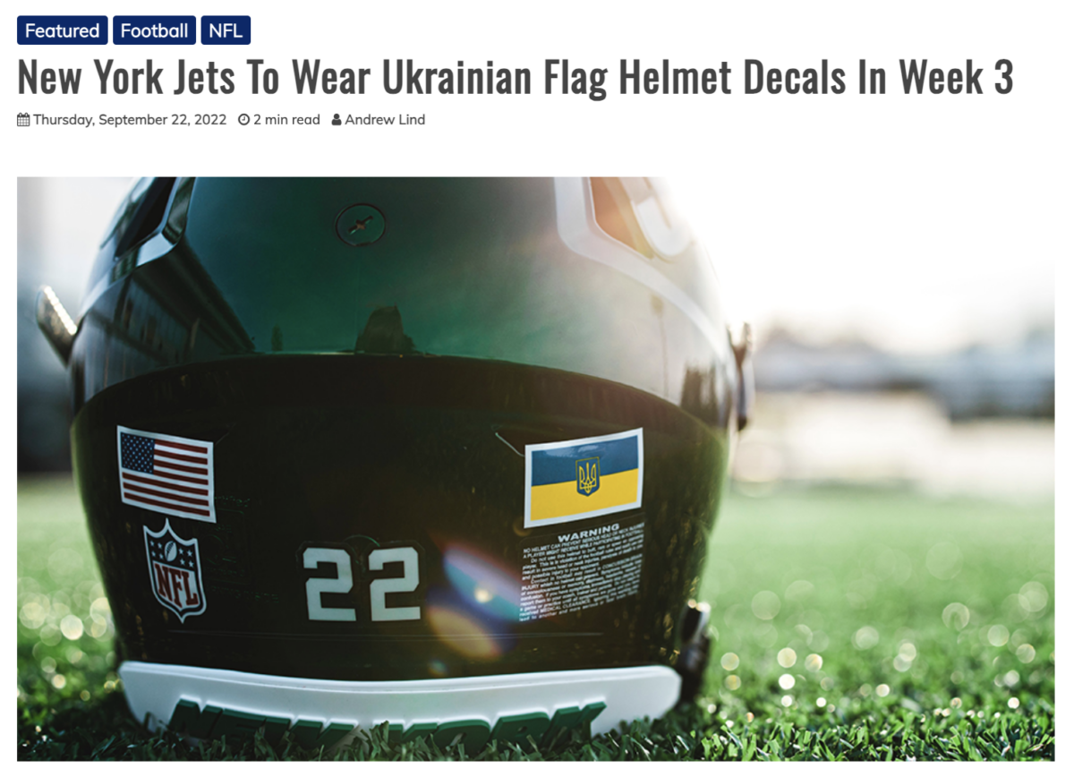 New York Jets to Wear Ukraine Flag Helmet Decals for Week 3 Game vs.  Bengals, News, Scores, Highlights, Stats, and Rumors