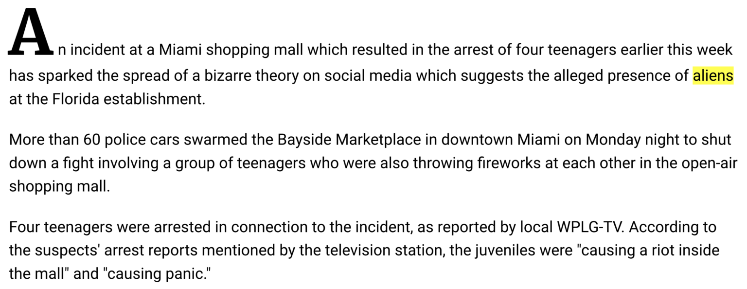 Miami Mall brawl brings about rumors of alien presence, January 4, 2025