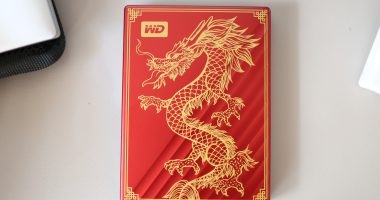 Western Digital My Passport Ultra Lunar New Year Limited Edition Portable Drive on Grey Desk Mat