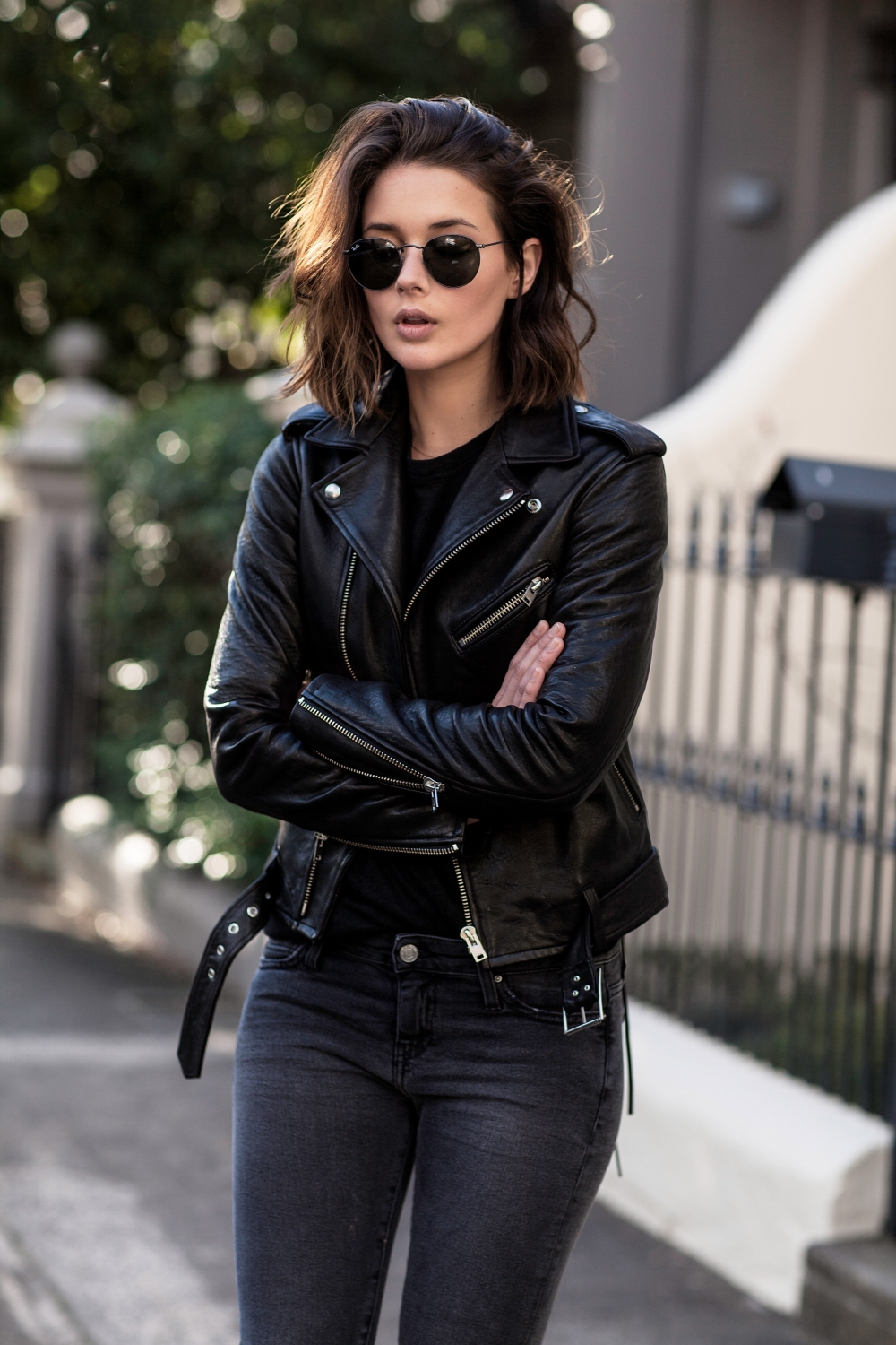 black moto jacket outfit