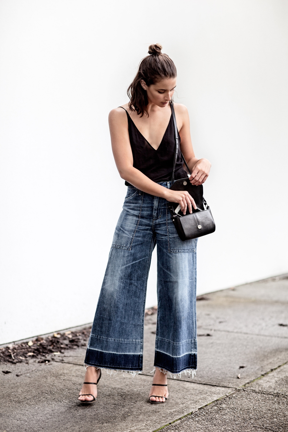 black denim wide leg jeans