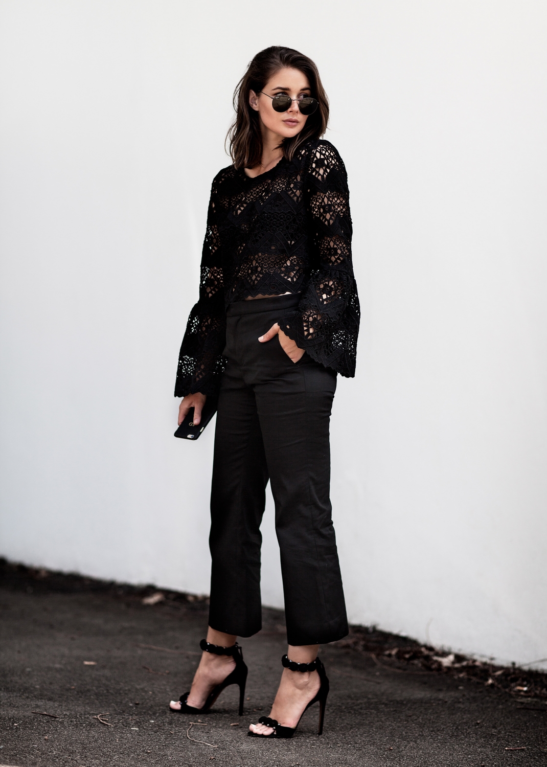 black lace shirt outfit