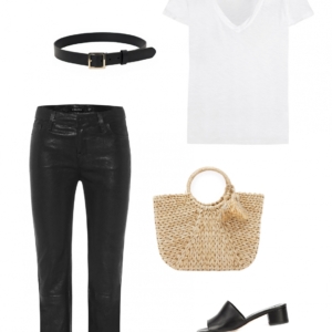 cropped leather pants | straw bag | mules