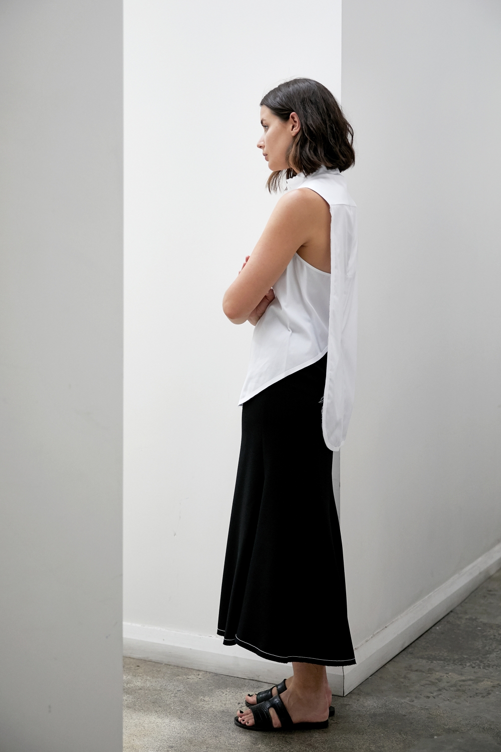 Dion Lee white sleeveless shirt | Black skirt | Style | Outfit | HarperandHarley