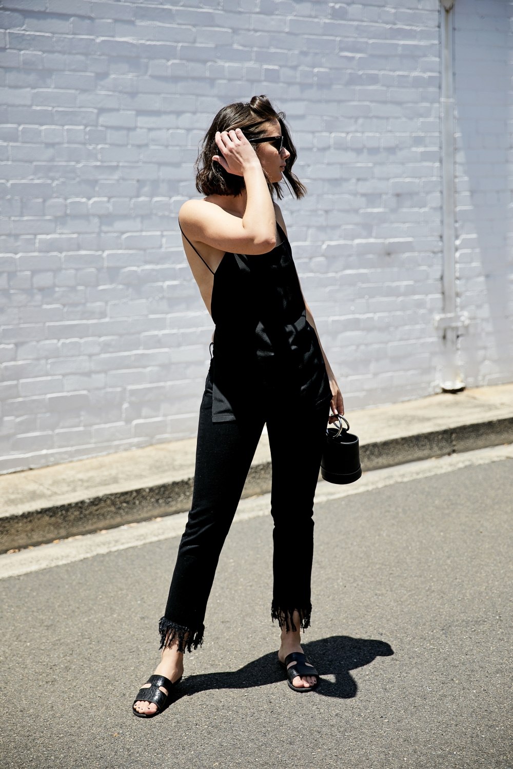 Open back top and black frayed jeans | Kacey Devlin | 3x1 | HarperandHarley