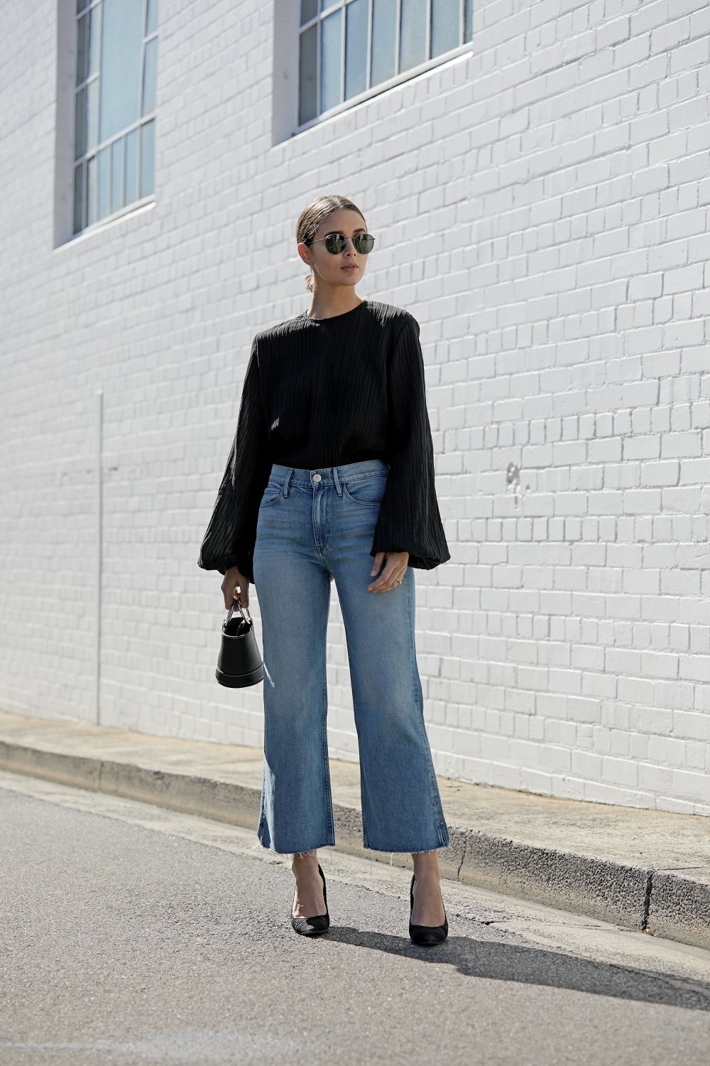 cropped wide leg jeans outfit