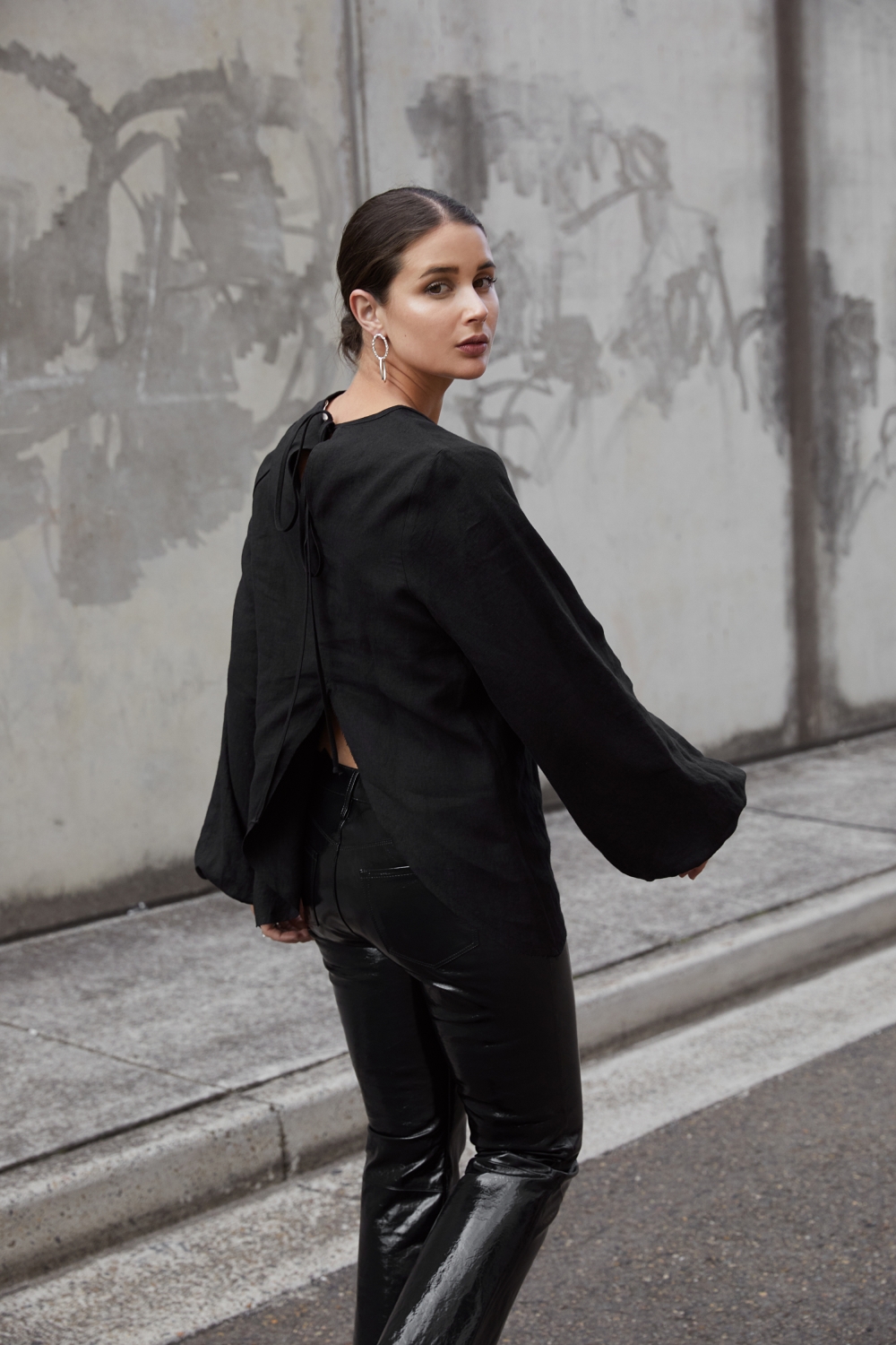 Black Patent Pants | All Black Outfit | Street Style | HarperandHarley