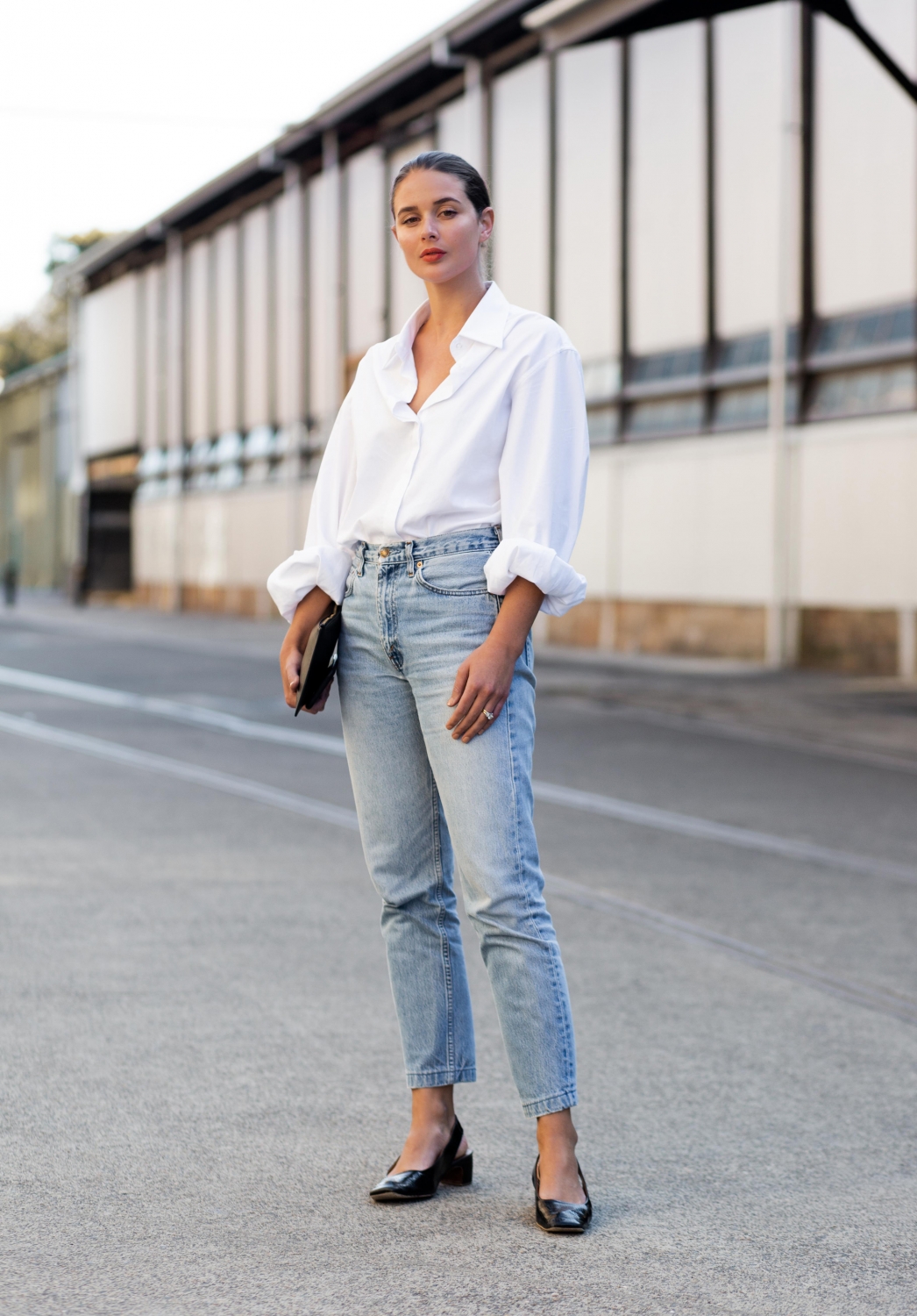 white top jeans outfit