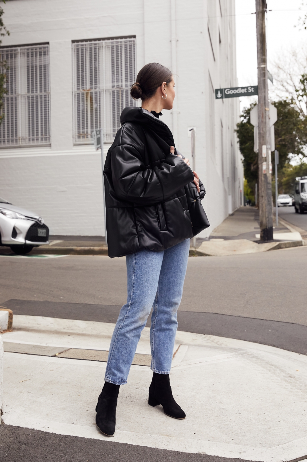 Black Nanushka puffy jacket | Vintage Levis | black ATP boots | outfit | Street Style | Harper and Harley 