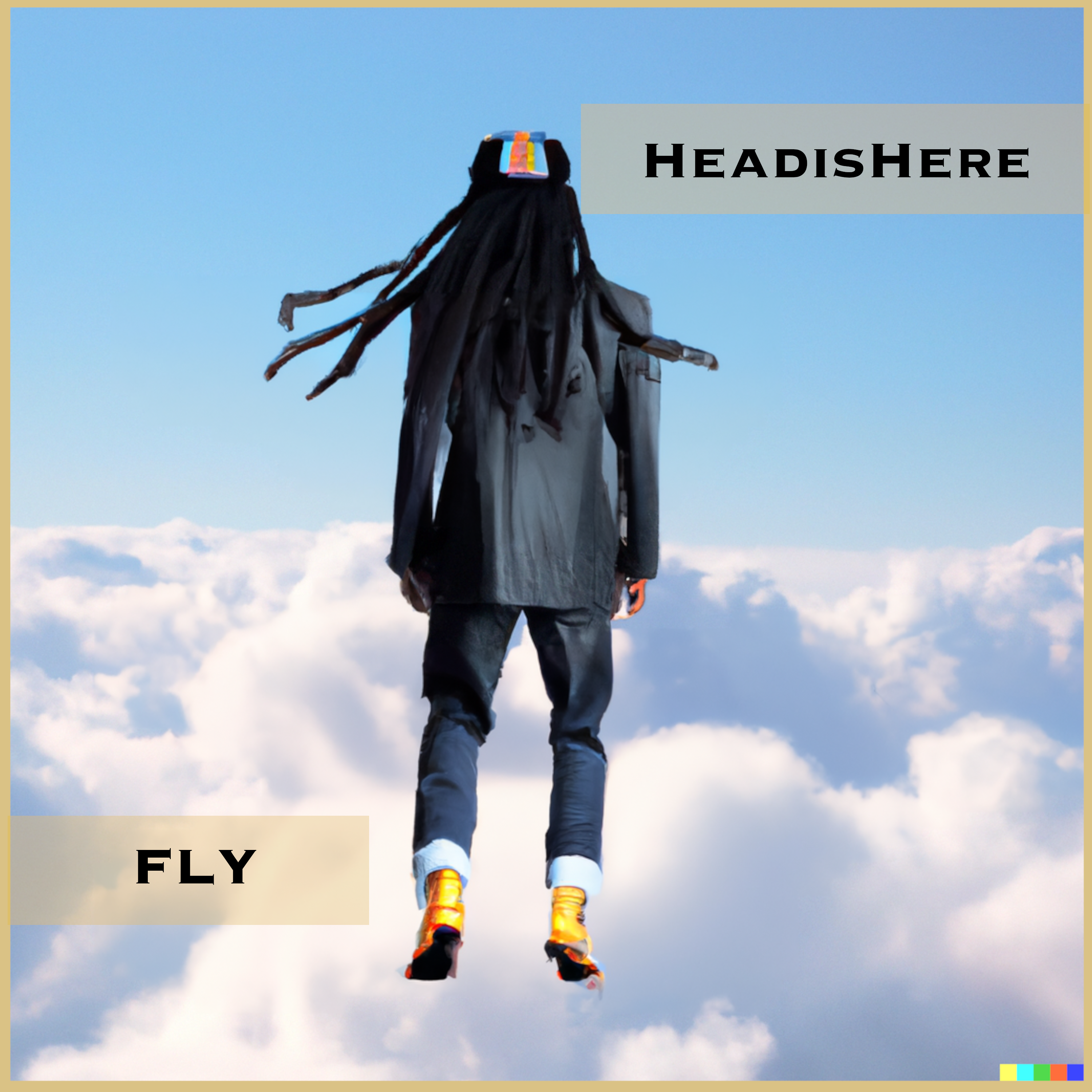 Fly image of main flying on clouds