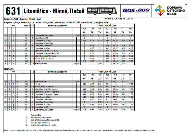 Jízdní řád pro rok 2015