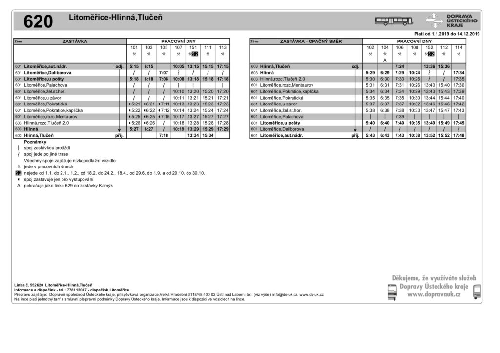L  Jízdní řád Autobus Litoměřice Hlinná Tlučeň
