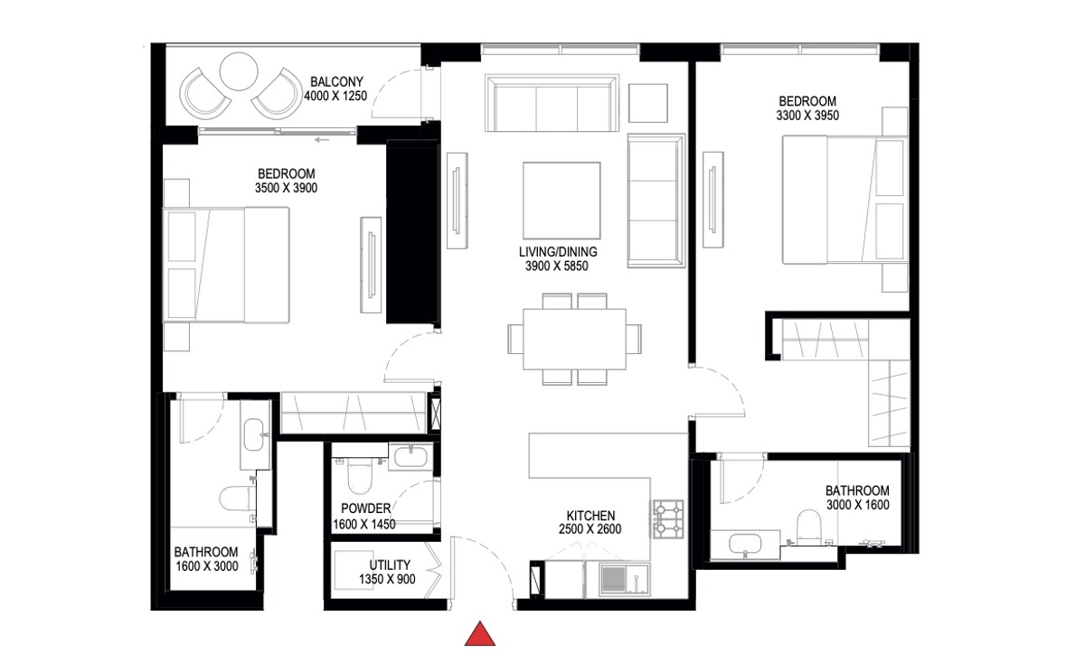 Grundriss 3-Zimmer Apartment