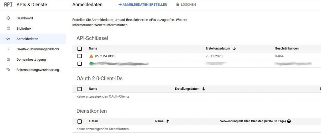 Erstellen der Anmeldedaten