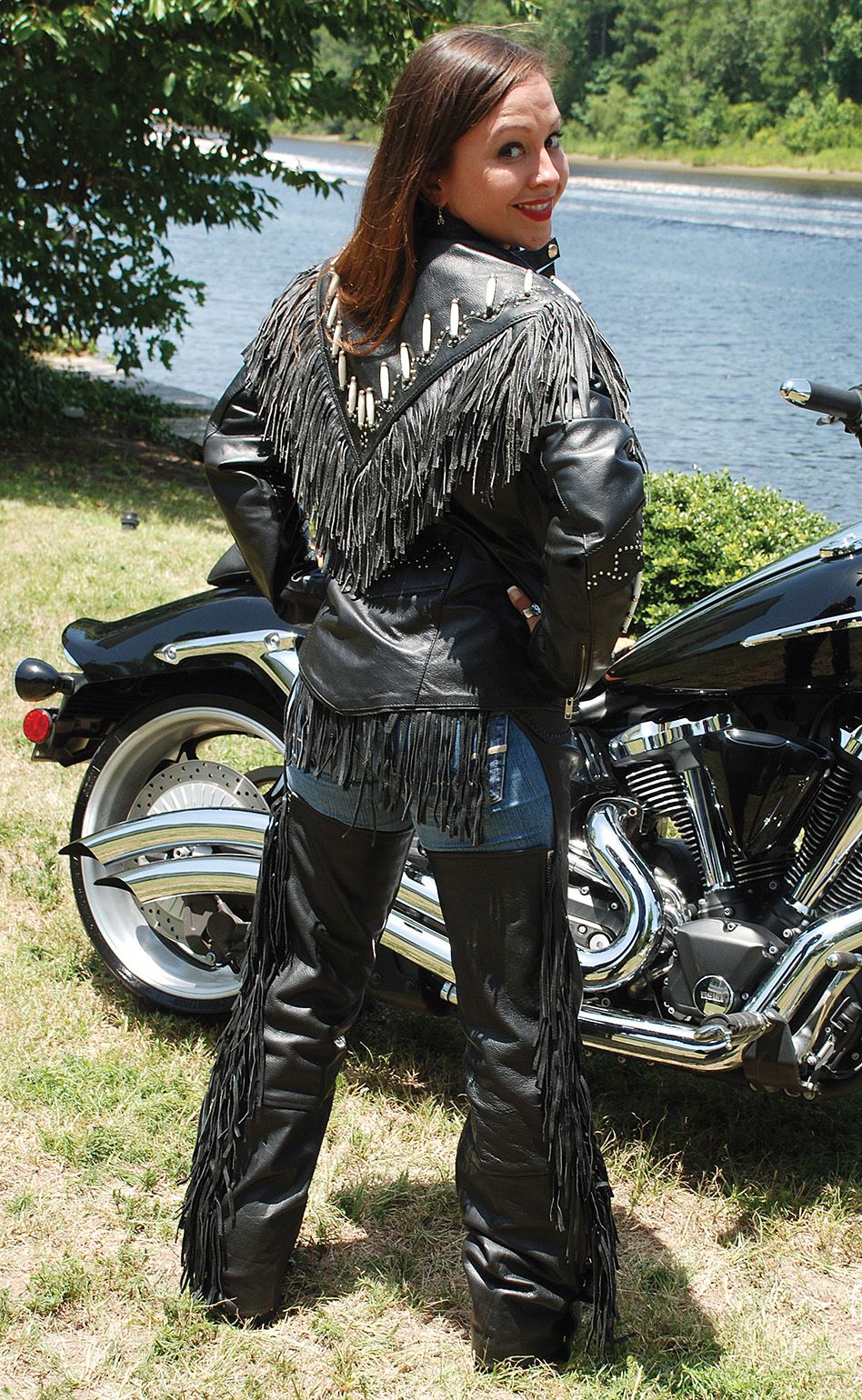 Jamin' Leather V Fringed Leather Motorcycle Jacket for Women #L452ZFB