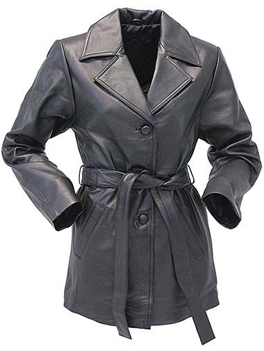 black leather blazer for women with tie around waist