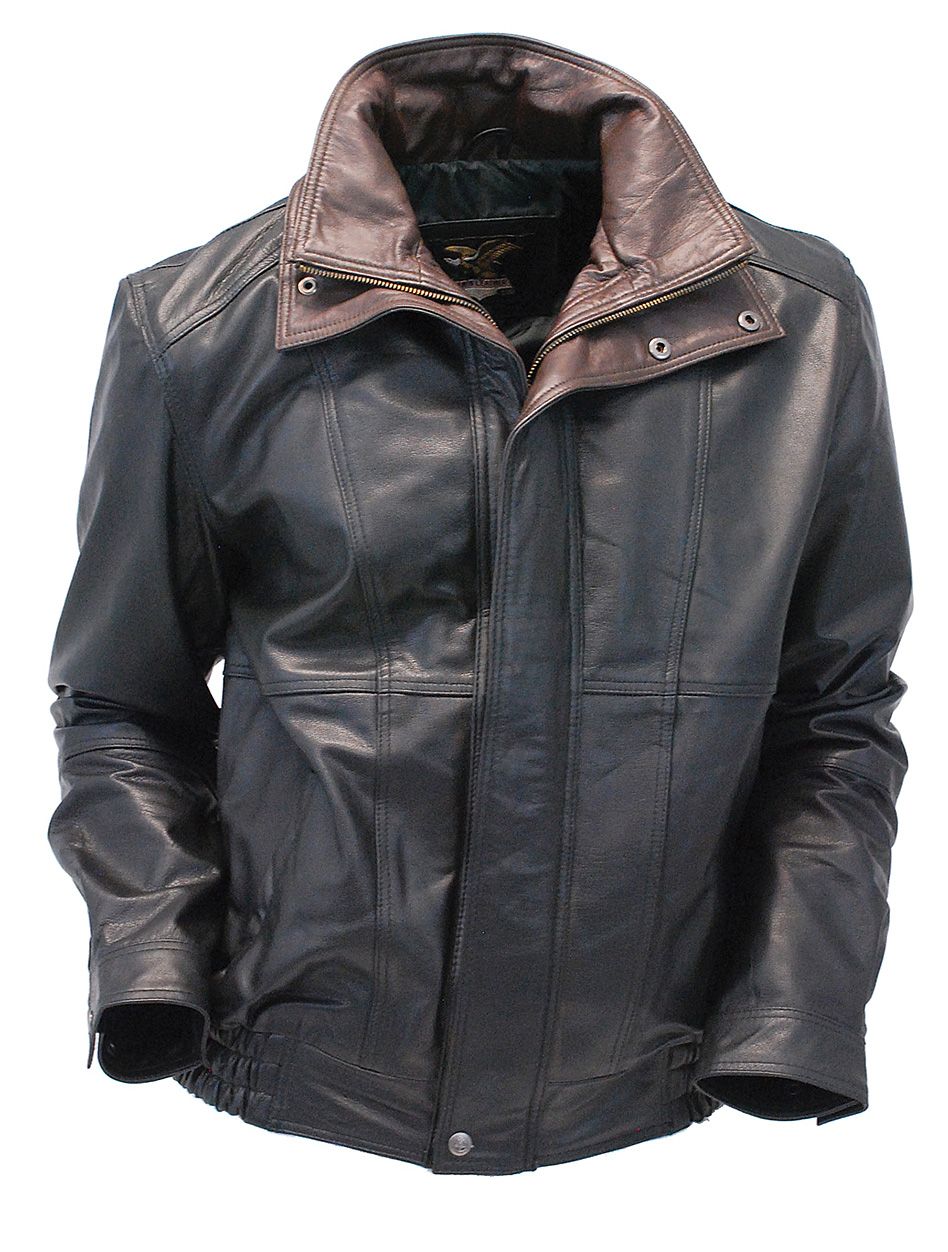 two tone casual leather jacket in black and brown