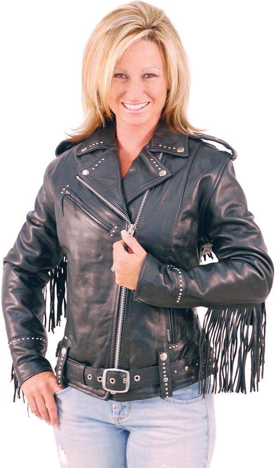 Genuine Harley Davidson Black Leather Fringe Jacket Womens M