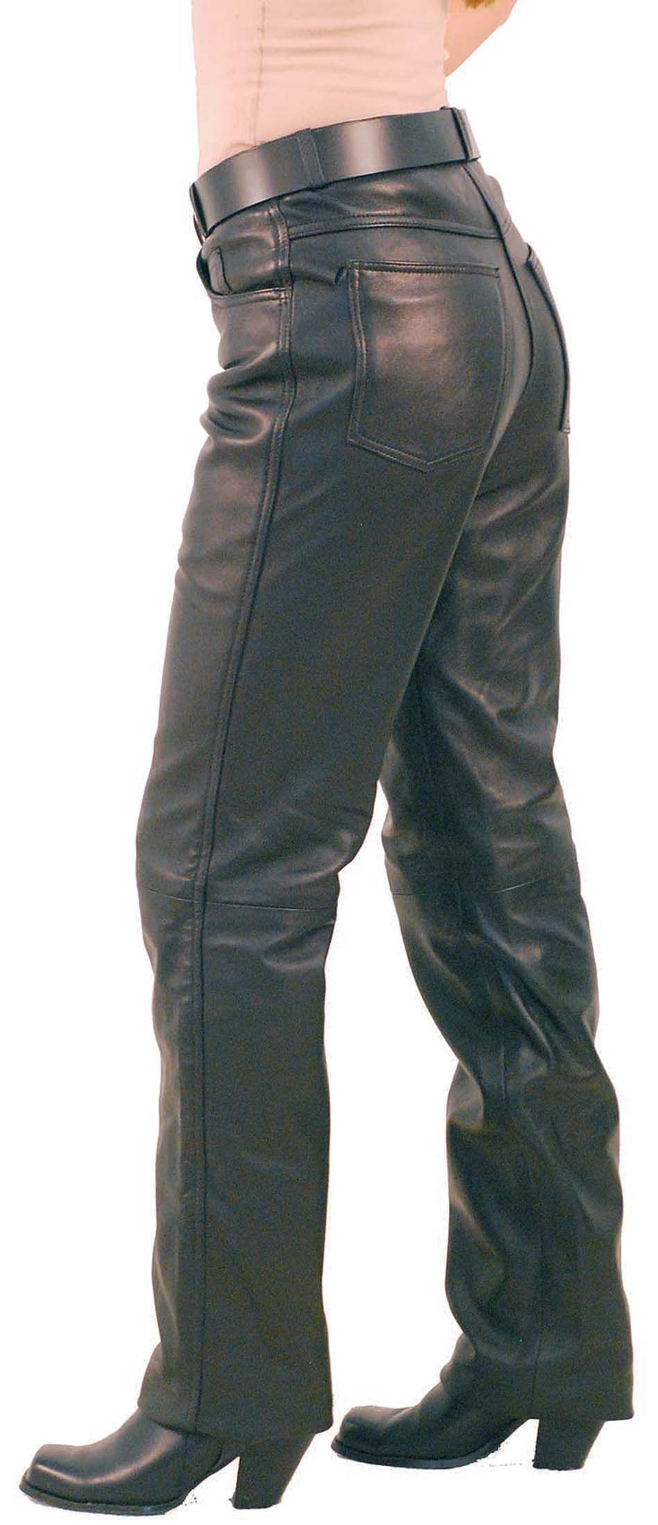 lady rider wearing classic womens leather pants