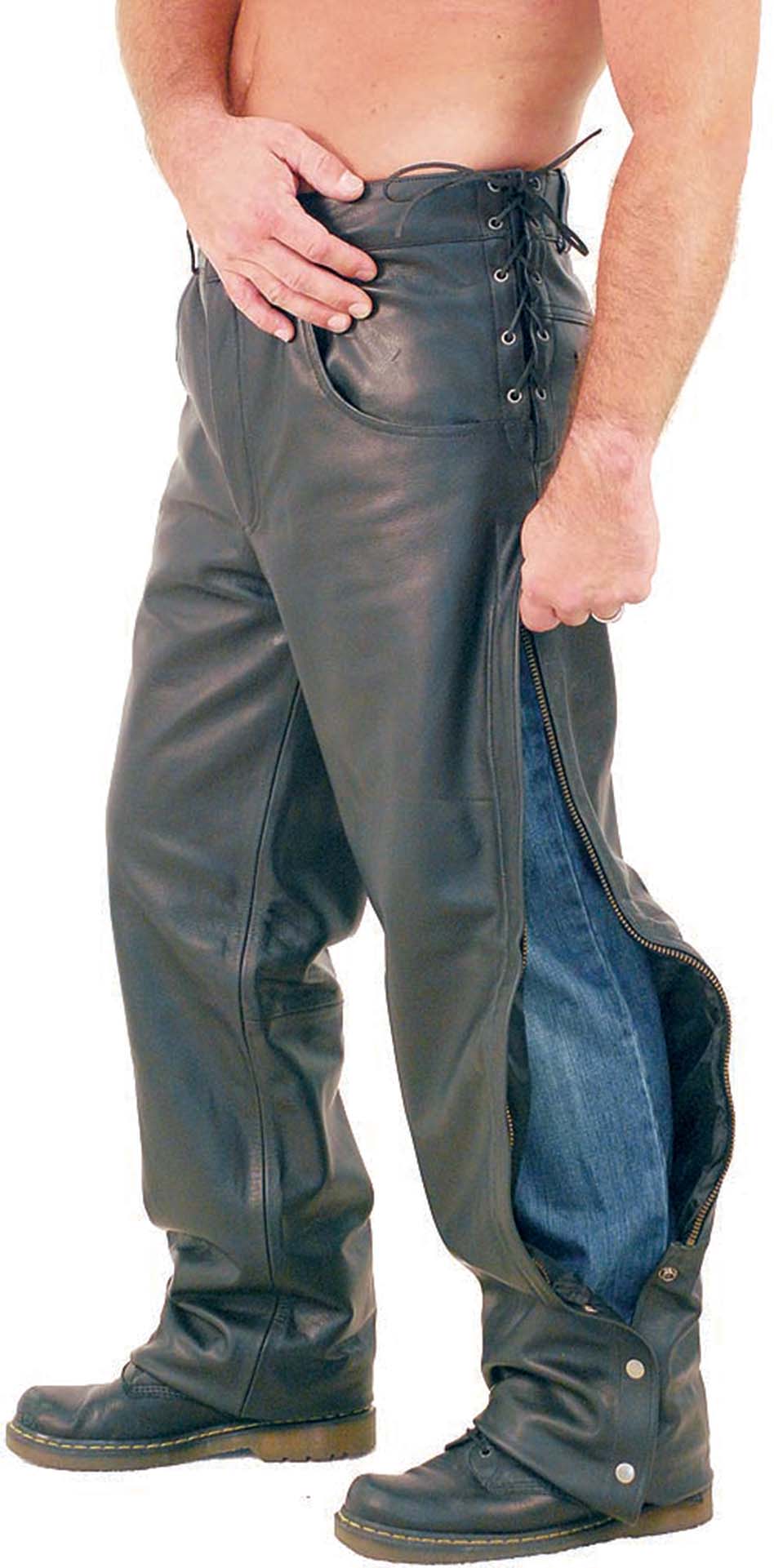 leather riding pants with zip sides and laces