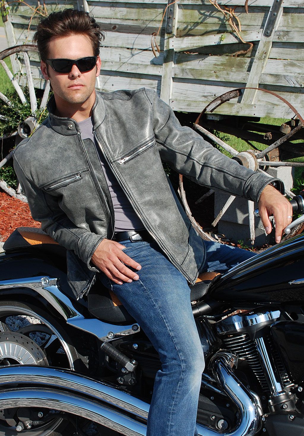 Premium Classic Side Lace Leather Motorcycle Jacket #M15L - Jamin