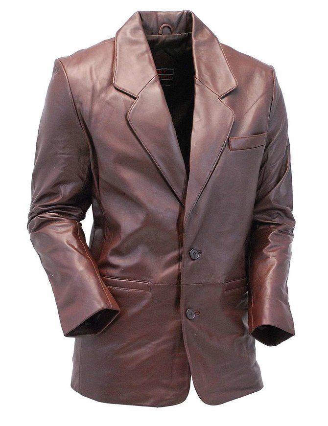 Chocolate Brown Two Button Lambskin Leather Blazer #M1181N