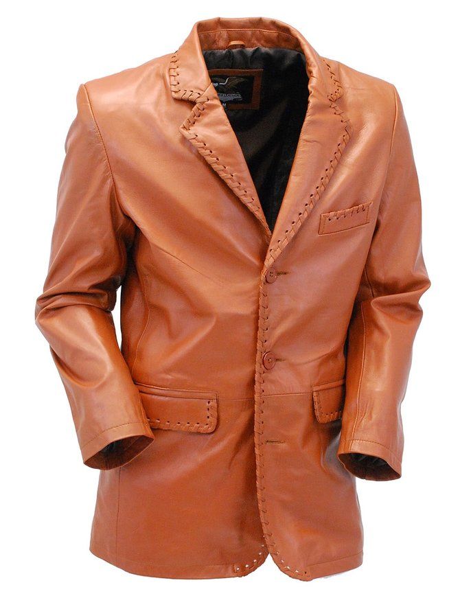 Light Brown Whip Stitch Lambskin Leather Blazer #M17083TN